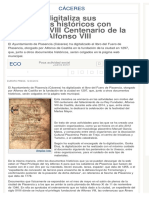 Plasencia digitaliza sus documentos históricos. Noticia del Diario Hoy de Plasencia de 12/3/2014