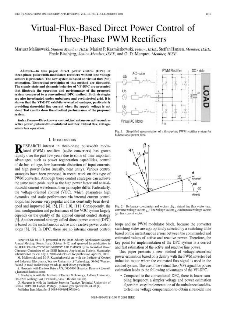 Virtual Flux Based Direct Power Control of ThreePhase PWM Rectifiers