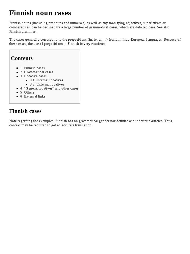 Finnish Noun Cases PDF Grammatical Number English Language