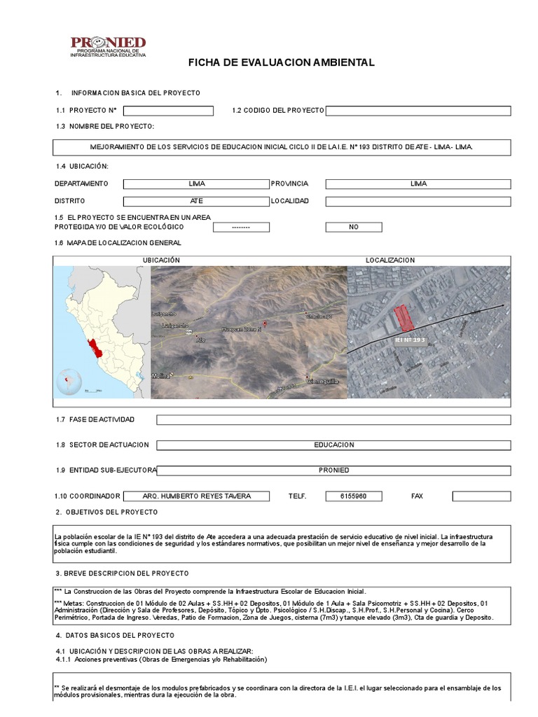 Ficha de Impacto Ambiental del Proyecto Educativo | PDF | Evaluación de ...