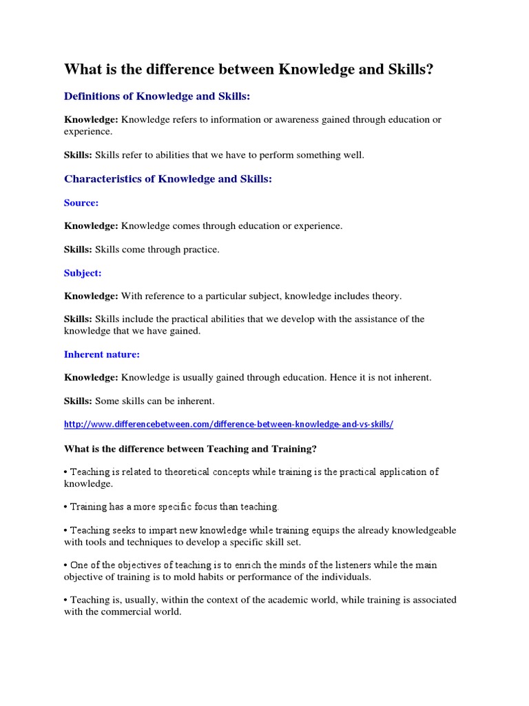 What Is The Difference Between Knowledge and Skills? | PDF | Knowledge ...