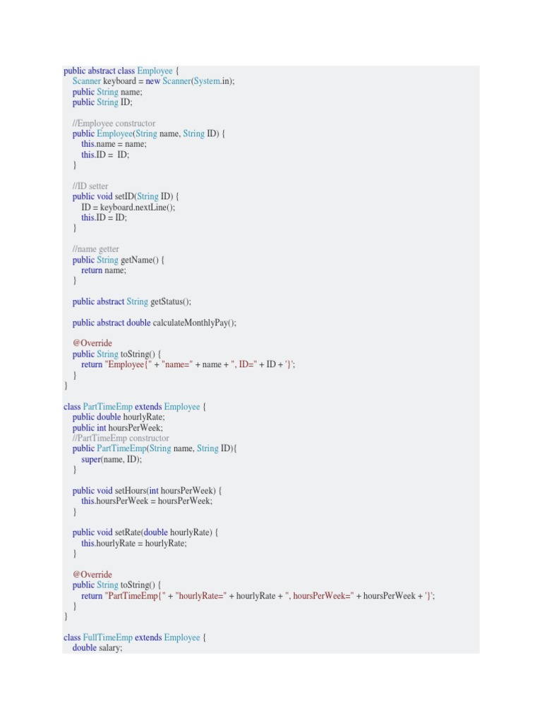 Employee Class Structure in Java | PDF | Technology & Engineering