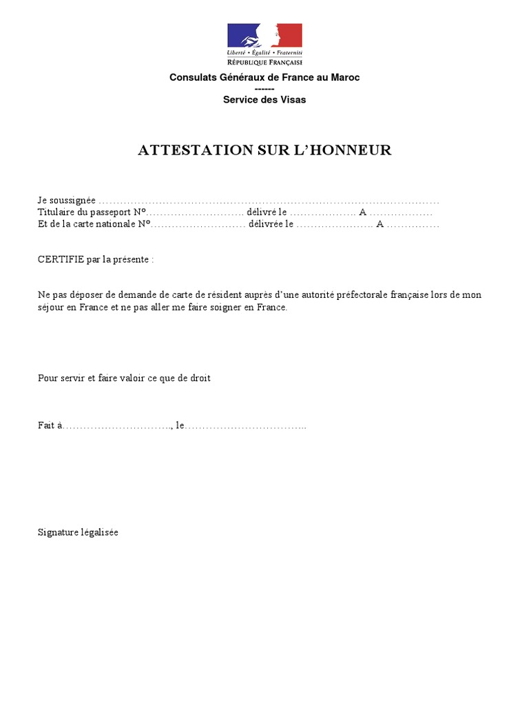 Attestation Sur Honneur PDF | PDF