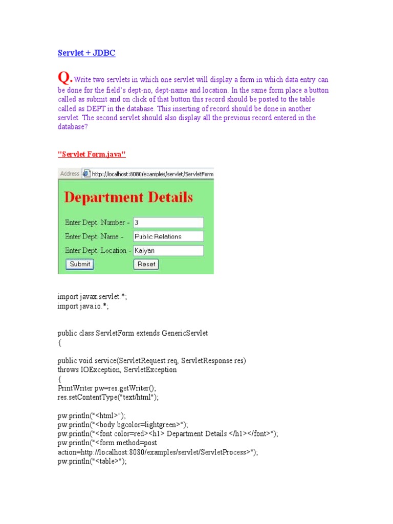Servlet and JDBC Department Form | PDF | Data | Java Servlet