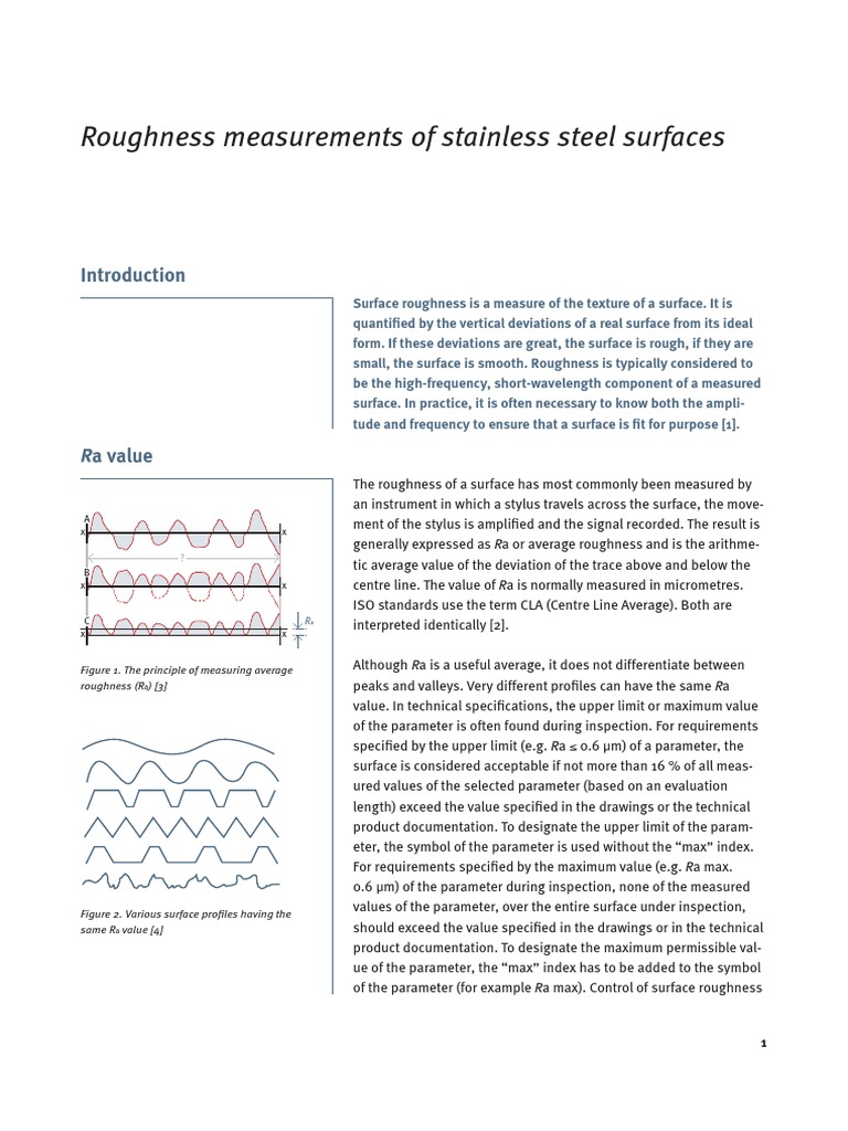 Roughness Measurements of Stainless Steel Surfaces: Ra Value | PDF ...