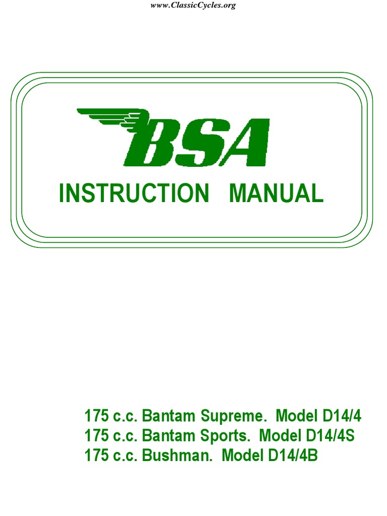 BSA D14 175 Bantam Supreme Sports Bushman Maintenance Instruction Manual.pdf  | Clutch | Piston