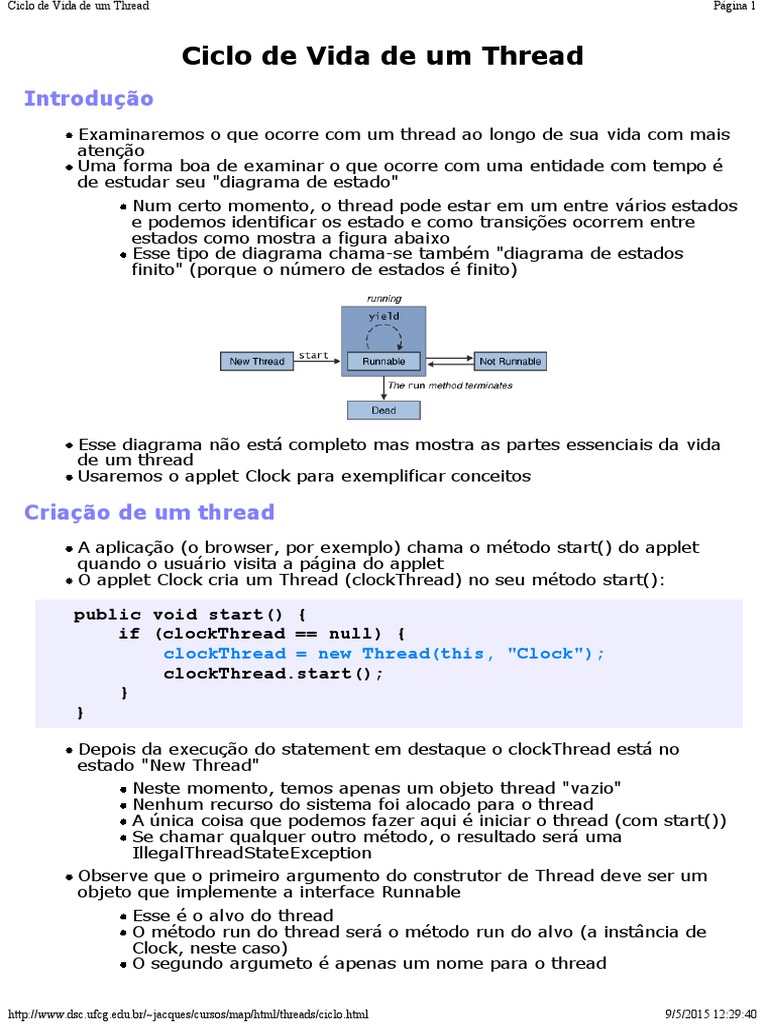 Ciclo de Vida de um Thread em Java | PDF | Thread (informática ...