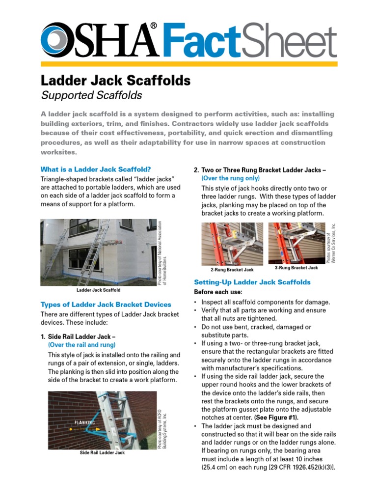 Ladder Jack Scaffold OSHA3857 PDF Occupational Safety And Health Administration Scaffolding