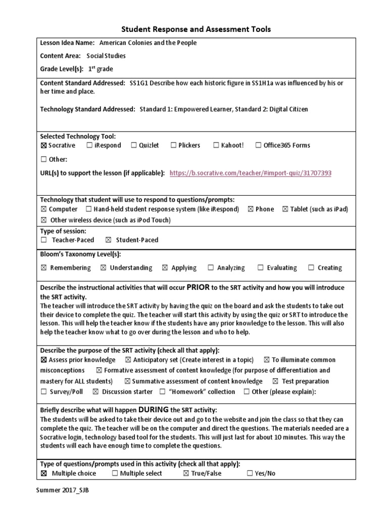 06 Student Response Tools Lesson Idea Template 2017 1 | PDF ...