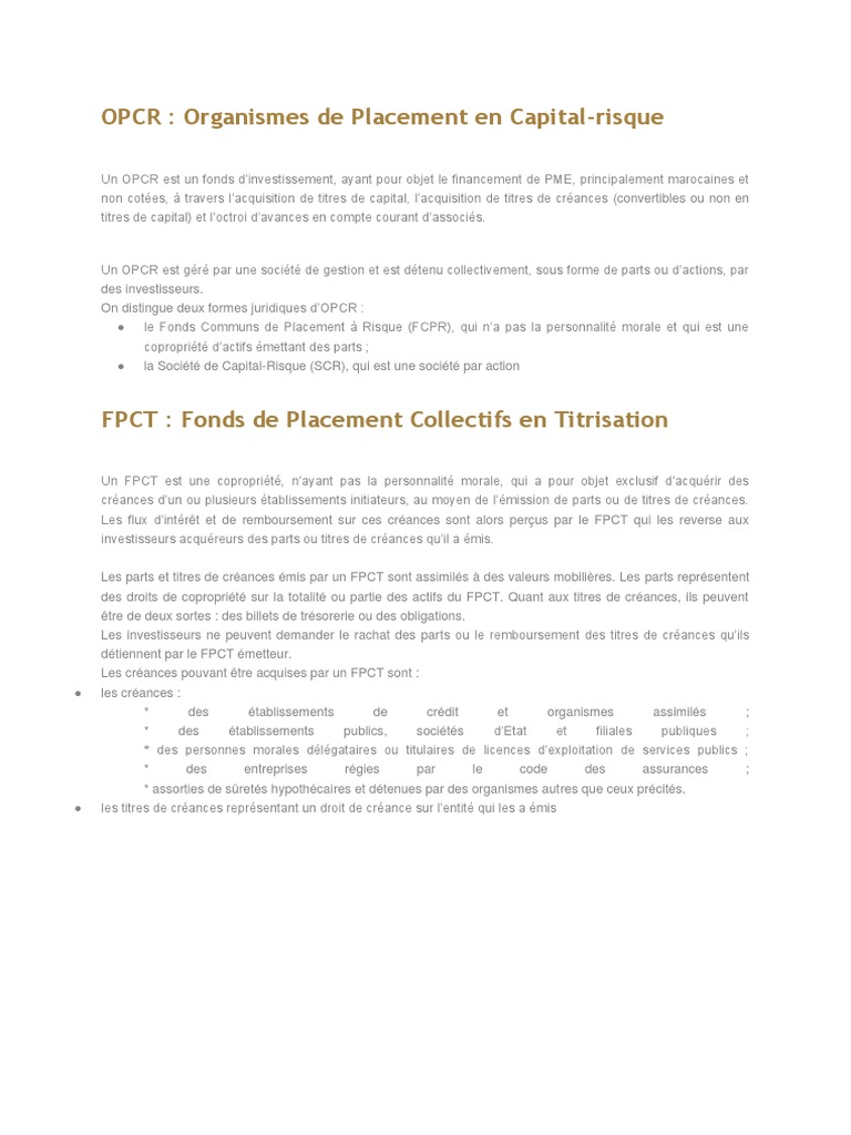 OPCR et OPCVM : Définitions et Fonctionnement | PDF | Action (Finance ...