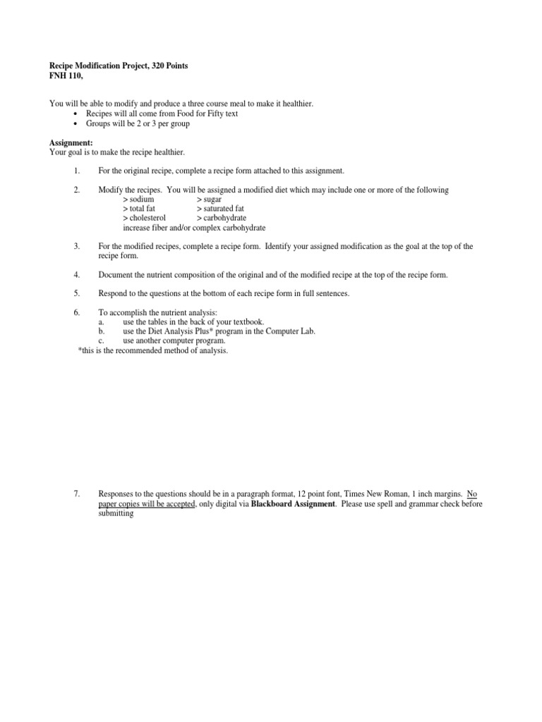 Recipe Modification Project PDF Breads Egg As Food