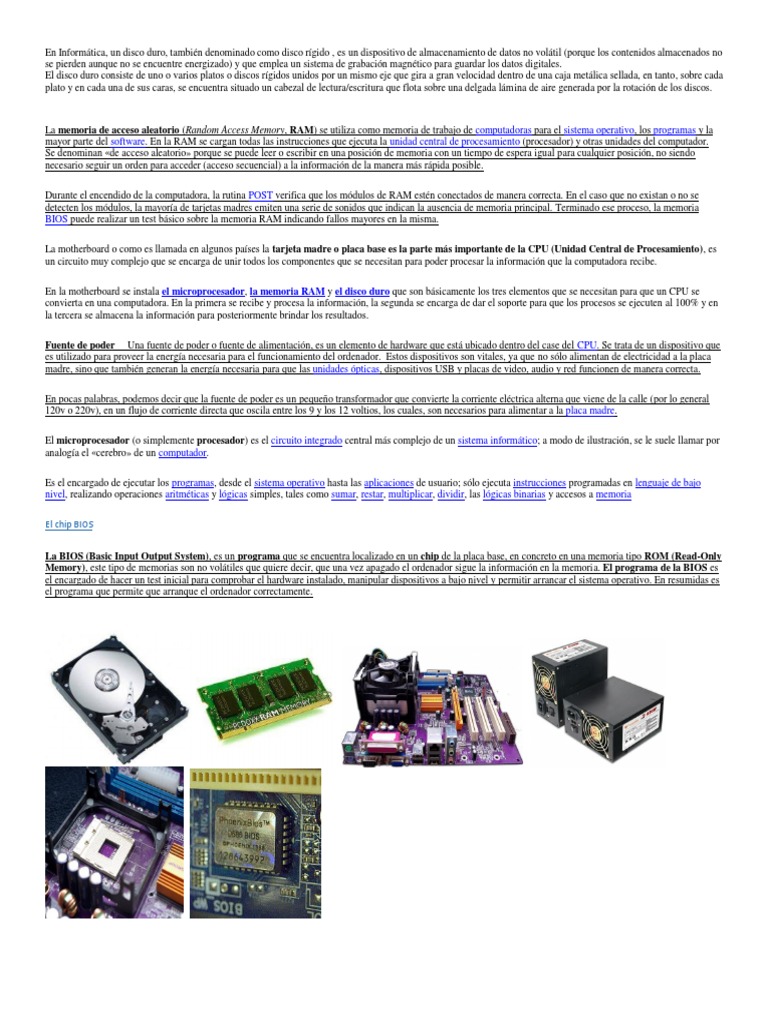Dispositivos Clave en Informática | PDF | Almacenamiento de datos de la ...