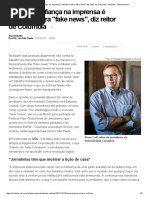 Falta de Confiança Na Imprensa é Desafio Contra _fake News_, Diz Reitor de Columbia - Notícias - Internacional