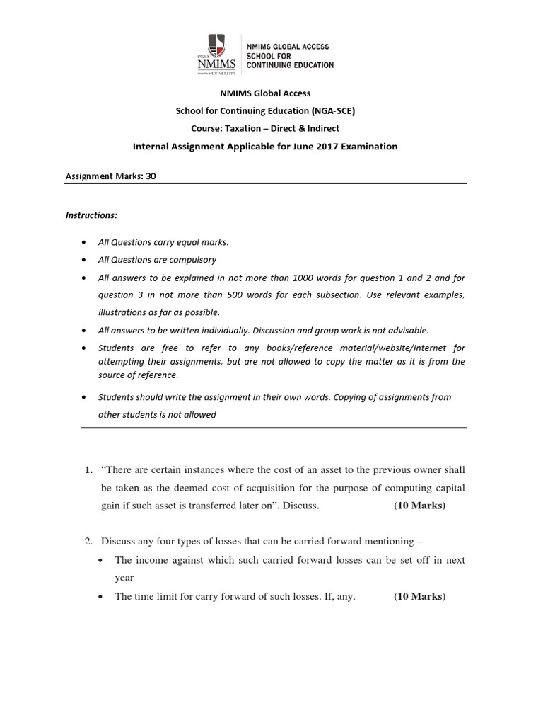 Taxation Assignment for June 2017 Exam | PDF | Loans | Taxes