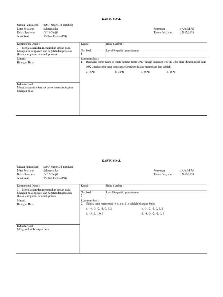 Kartu Soal Sikoja Mtk Kls Vii Pdf