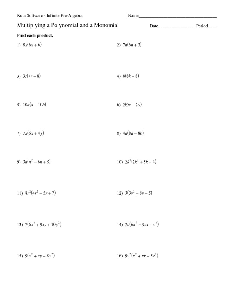 Multiplying A Polynomial and A Monomial | PDF | Algebra | Abstract Algebra