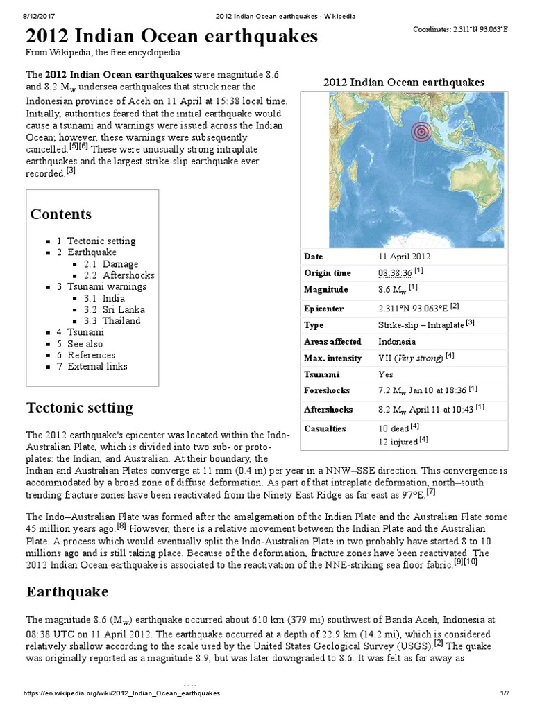 2012 Indian Ocean Earthquakes Wikipedia Natural Hazards Geology