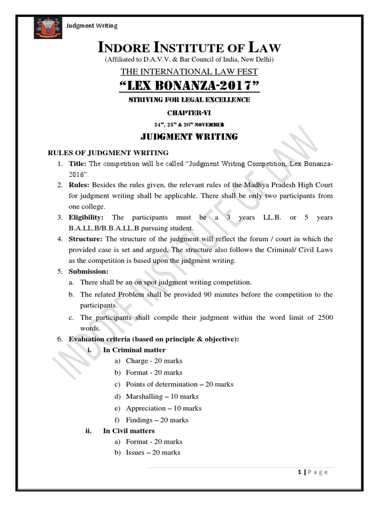 Judgment Writing Competition Guidelines | PDF | Judgment (Law) | Precedent