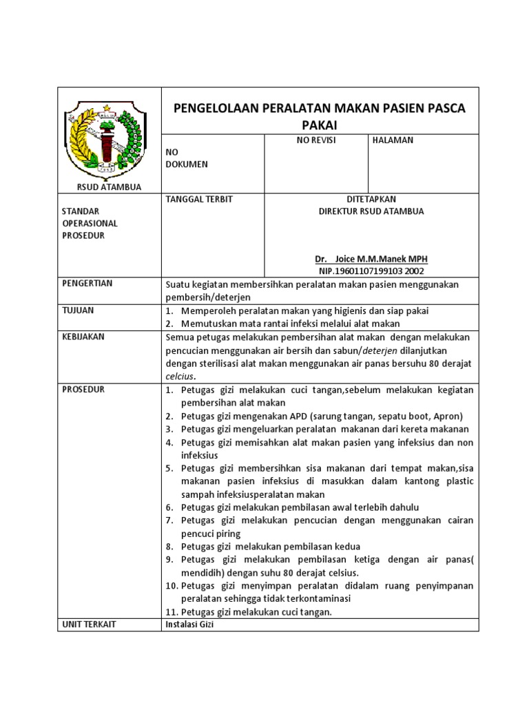 20 Spo Pengelolaan Peralatan  Makan  Pasien Pasca Pakai