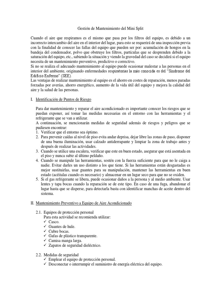 Gestión de Mantenimiento Del Mini Split | PDF | Condensador | Aire ...