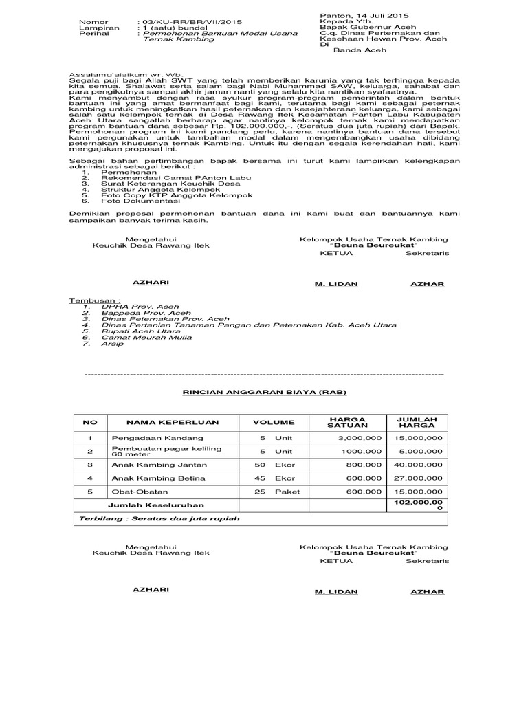 Permohonan Ternak Kambing Docx