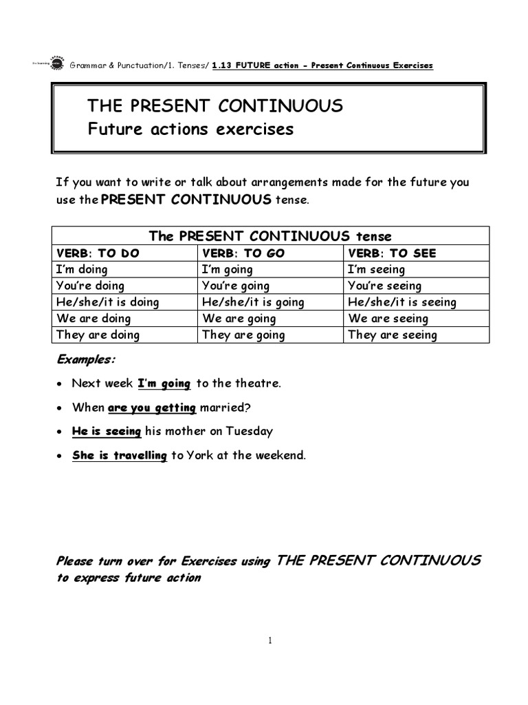 Present Continuous for Future Arrangements | PDF | Grammatical Tense ...