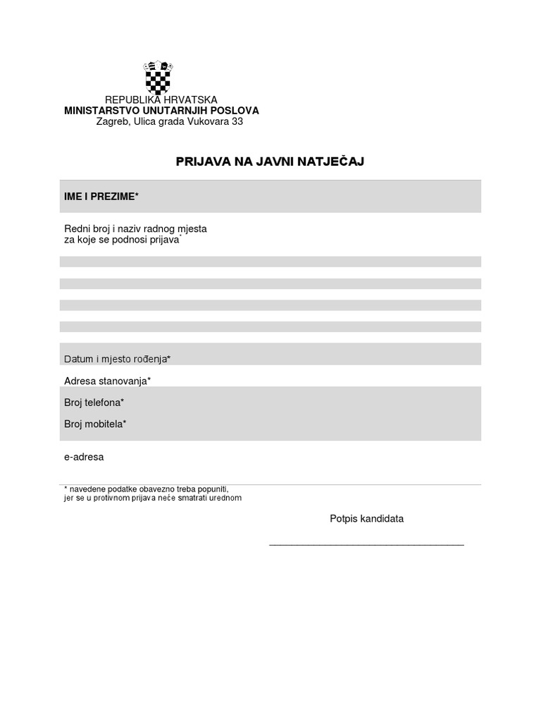 Obrazac Javni Natjecaj A70aac2585 | PDF