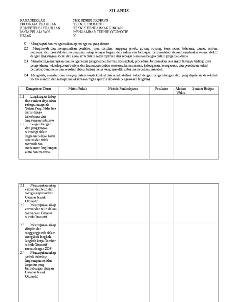Silabus Gambar Kelas X 2003 Silabus Gambar Kelas X 2003