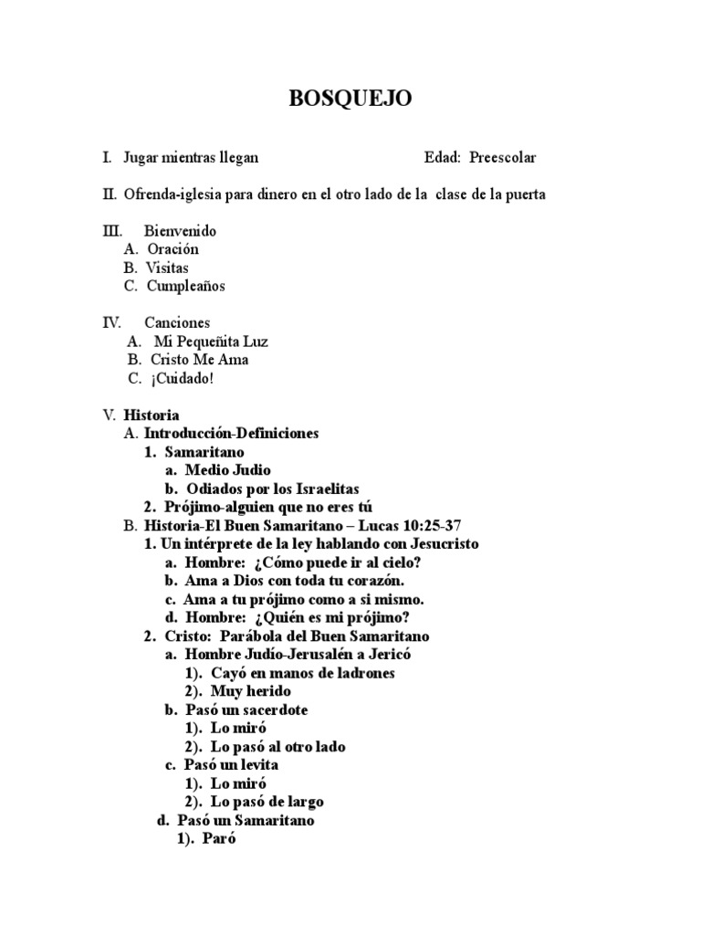 Bosquejo El Buen Samaritano Preescolar | PDF