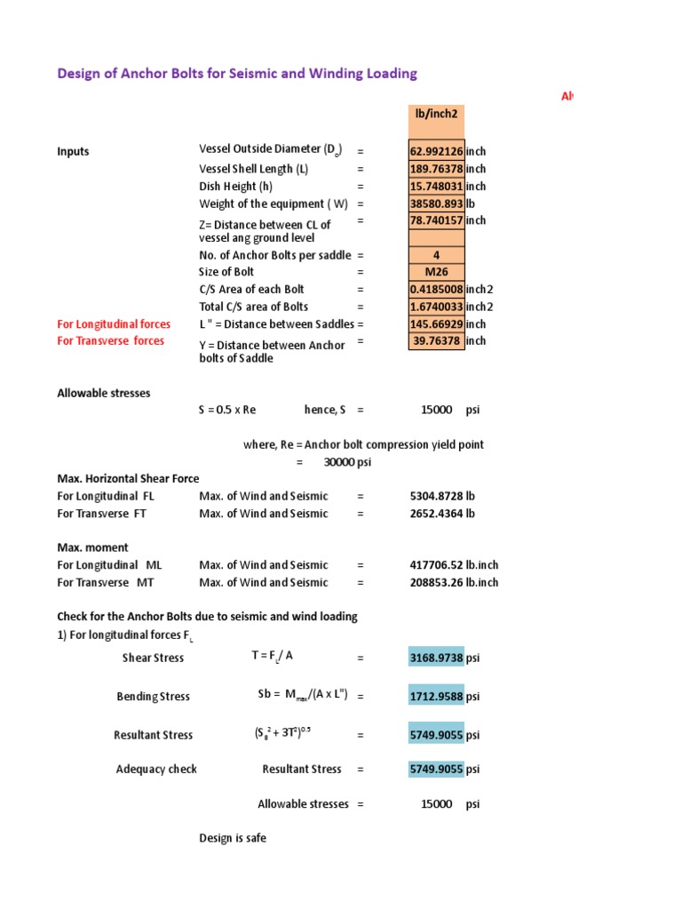 Anchor Bolts Design PDF Bending Stress (Mechanics)