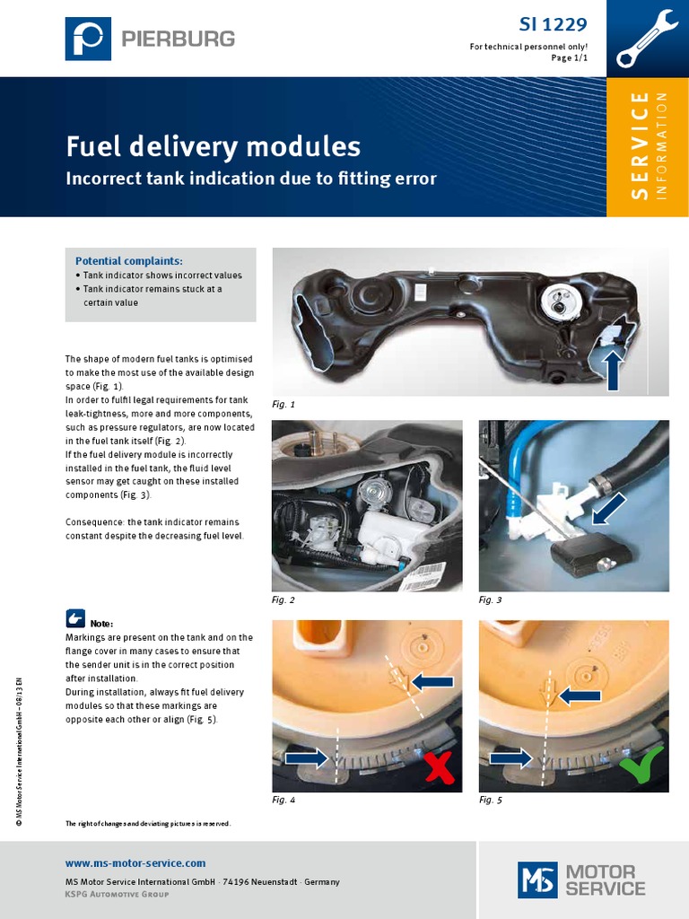 Fuel Delivery Modules Incorrect Tank Indication Due To Fi Tting Error