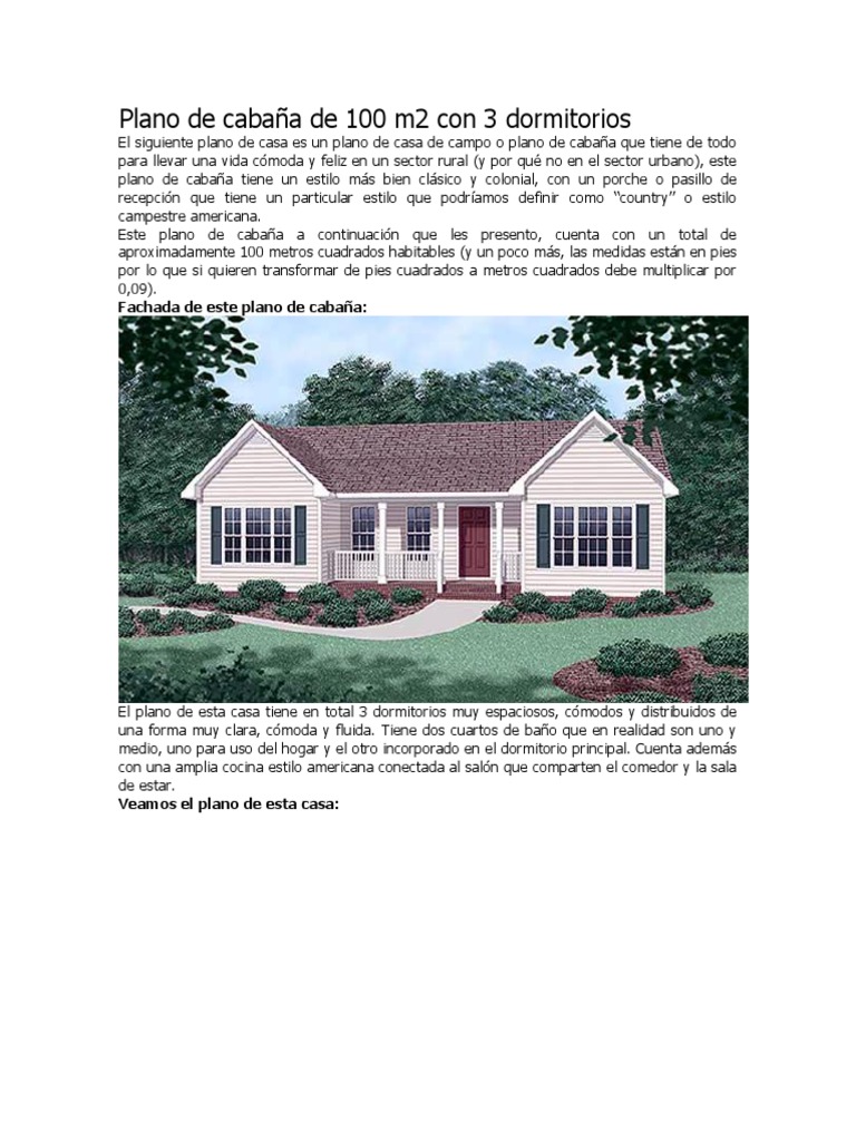 Plano de Cabaña de 100 m2 Con 3 Dormitorios | PDF