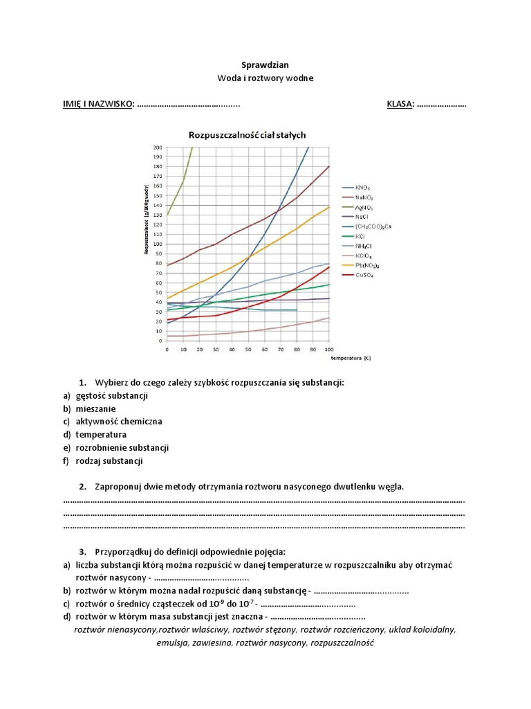 Woda I Roztwory Wodne Klasa 7 Woda i Roztwory Wodne
