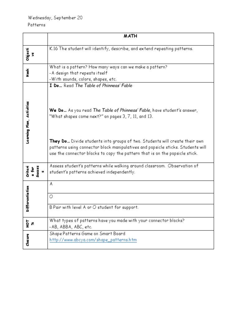 Sept 20 Pattern Lessons | PDF