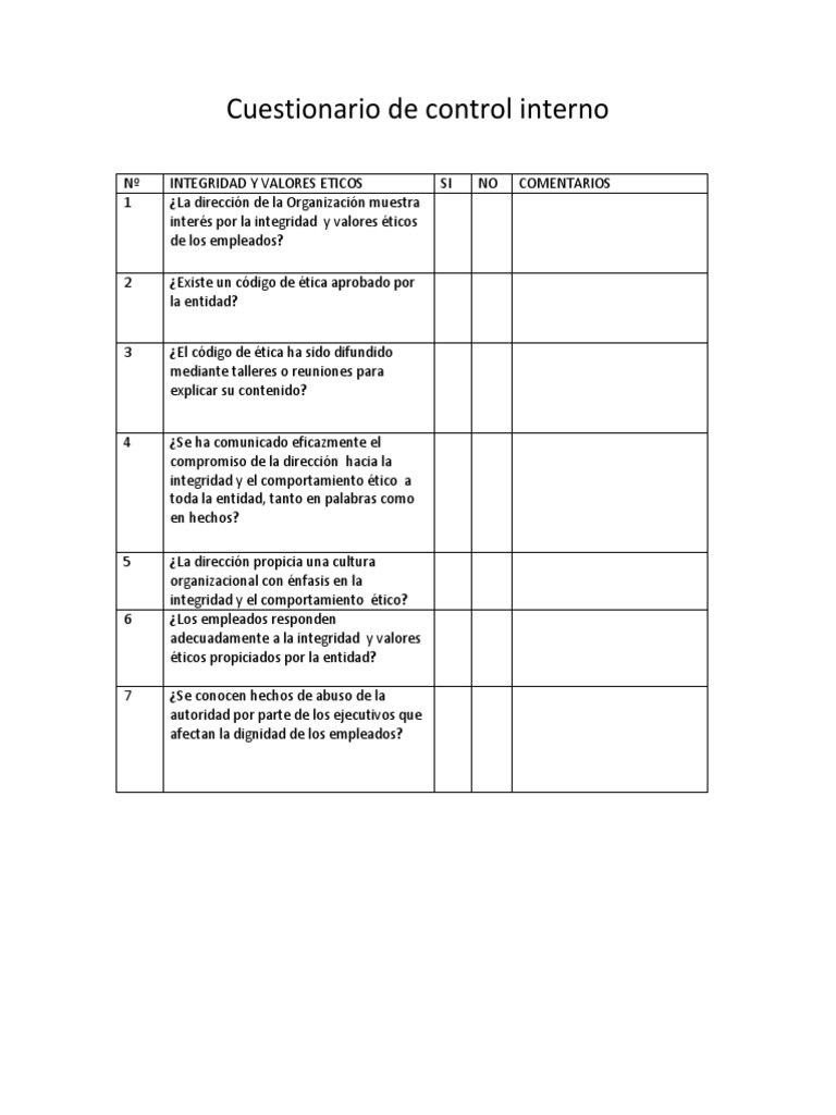 Cuestionario de Control Interno | PDF | Información | Business