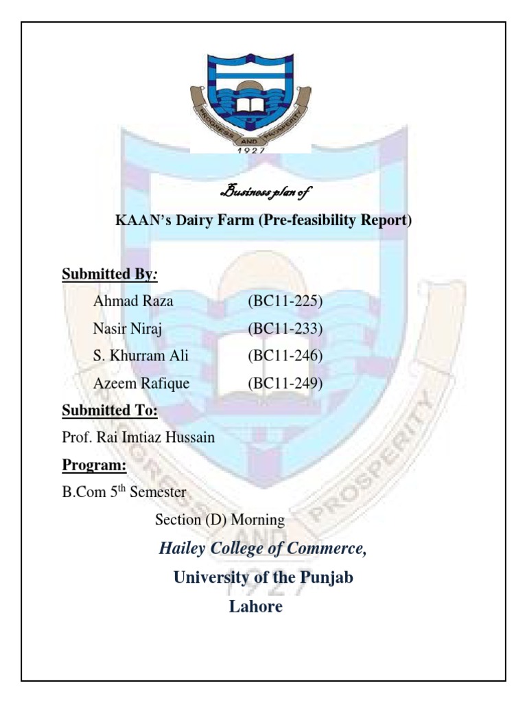 dairy farming business plan pdf in pakistan