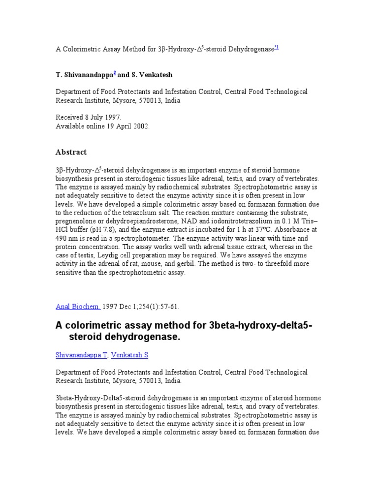 A Colorimetric Assay Method for 3β PDF Enzyme Assay Spectrophotometry