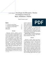 Educação, Sociologia da Educação e Teorias Sociologicas Classicas Marx Durkheim e Weber - Paula Lopes.pdf