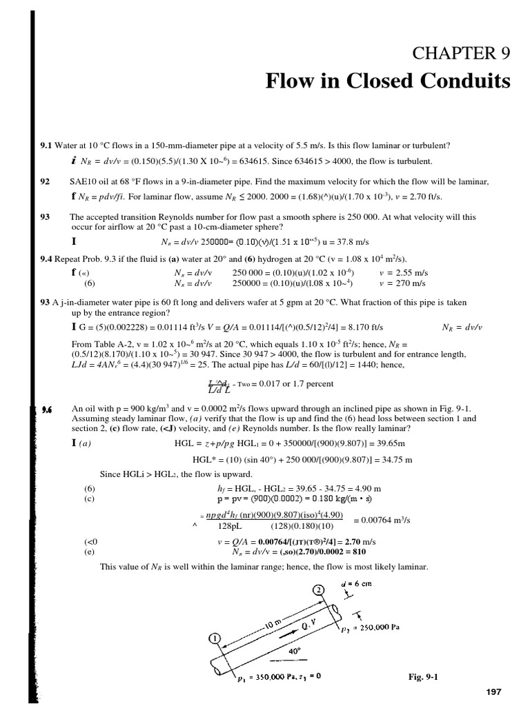 Chapter 9 Flow In Closed Conduits Reynolds Number Fluid Dynamics