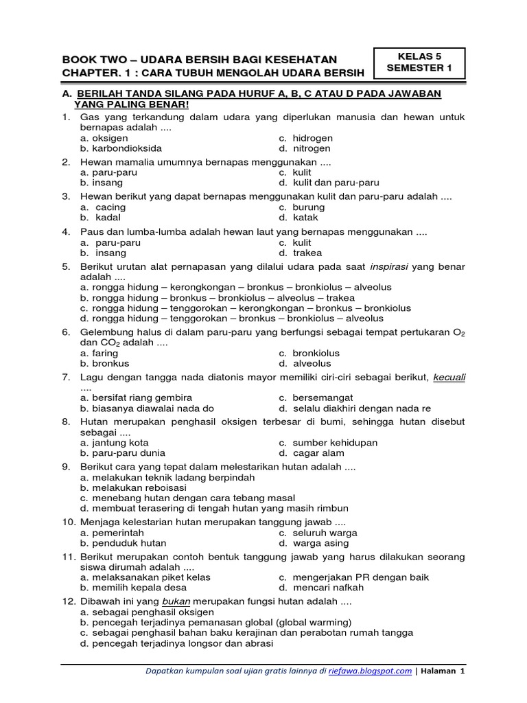 Soal Kelas 5 Tema 2 Subtema 1