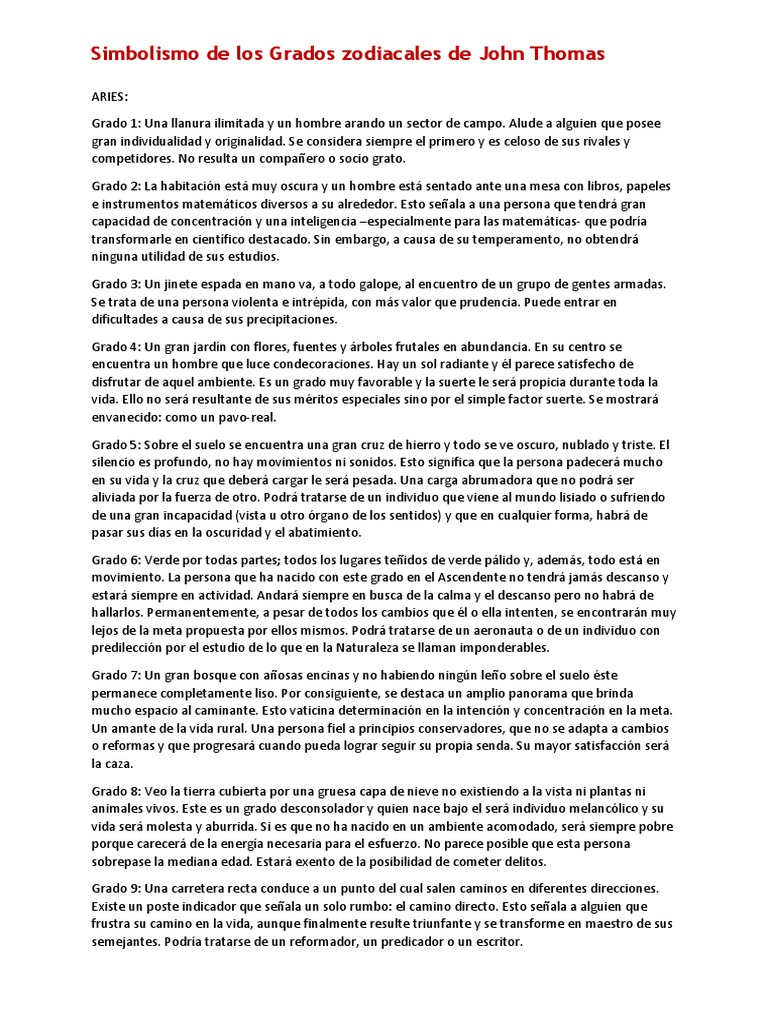 12 SignosSimbolismo de Los Grados Zodiacales de John Thomas PDF Tierra Dom