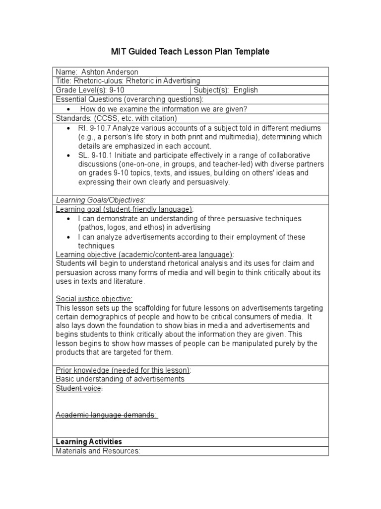 Rhetoric in Advertising Lesson Plan | PDF | Advertising | Lesson Plan