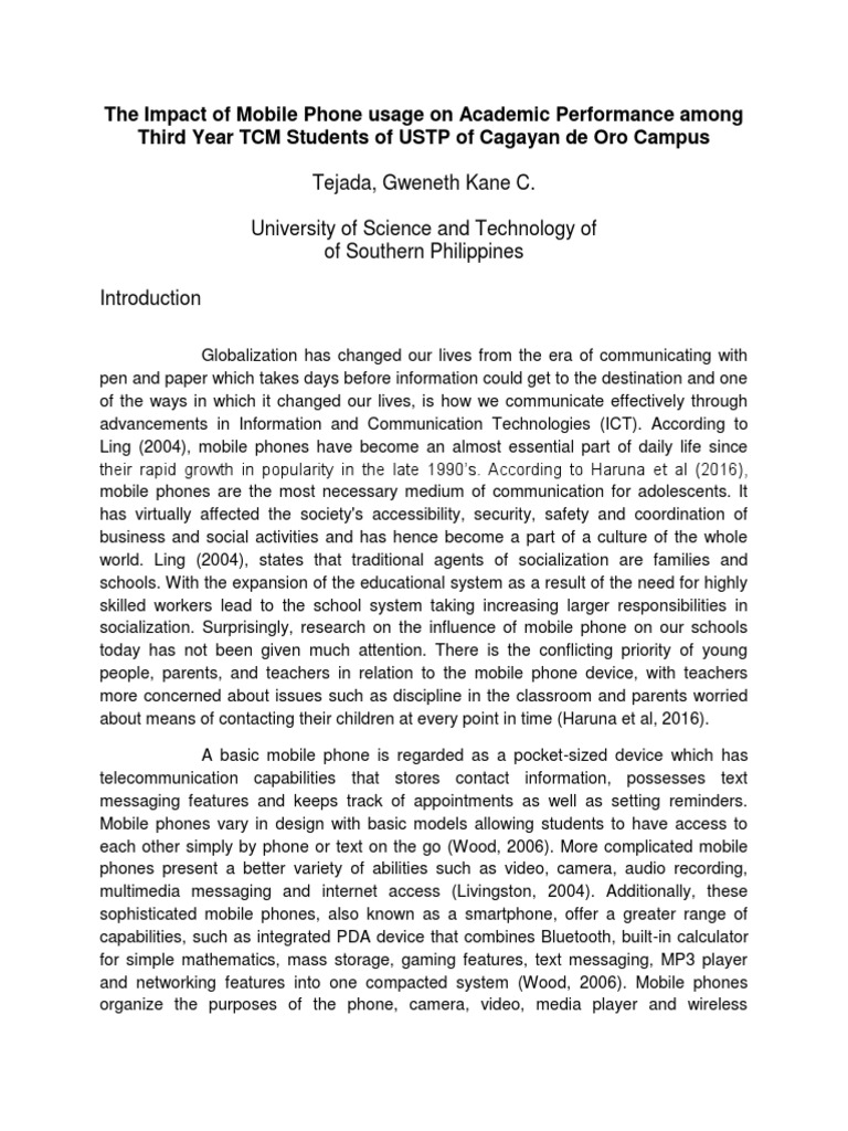 Mobile Phones and Academic Performance in TCM Students | PDF | Mobile ...