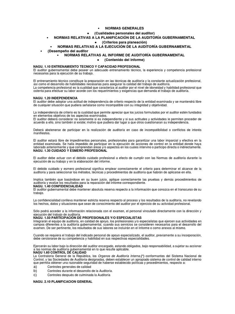 Normas de Auditoría Gubernamental | PDF | Contador | Contralor