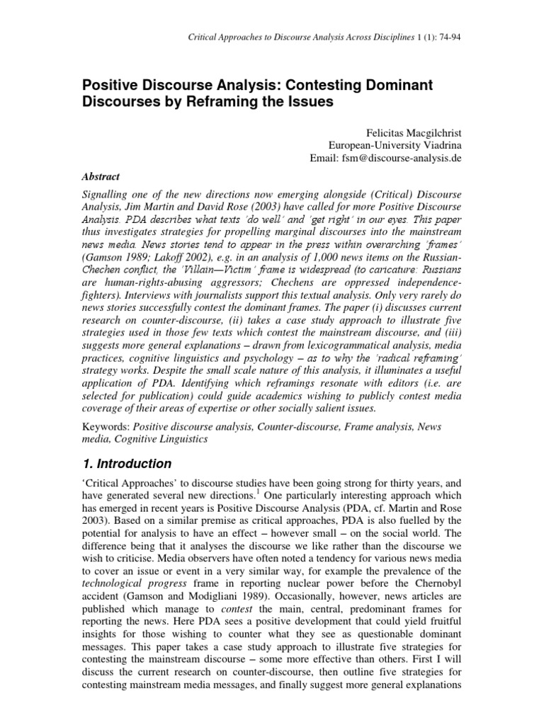 CADAAD1-1-Macgilchrist-2007-Positive Discourse Analysis | PDF ...