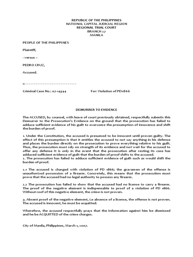 Demurrer To Evidence | PDF | Burden Of Proof (Law) | Evidence