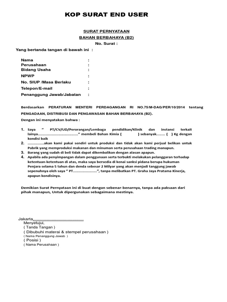 Surat Pernyataan Barang Berbahaya