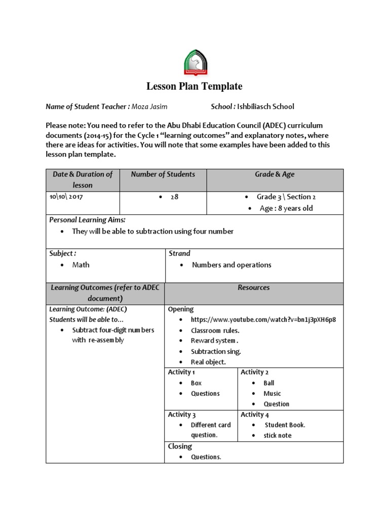 math lesson plan 3 done | Classroom | Teachers