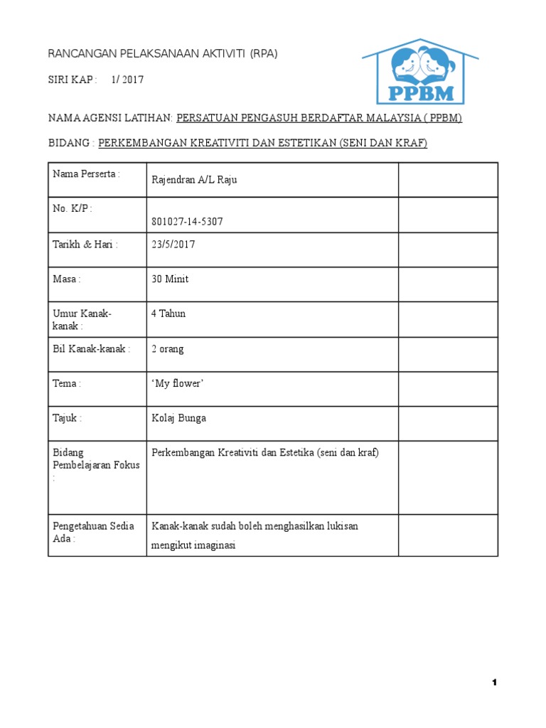 Contoh Rpa Perkembangan Kreativiti Dan Estetika Estetik Muda