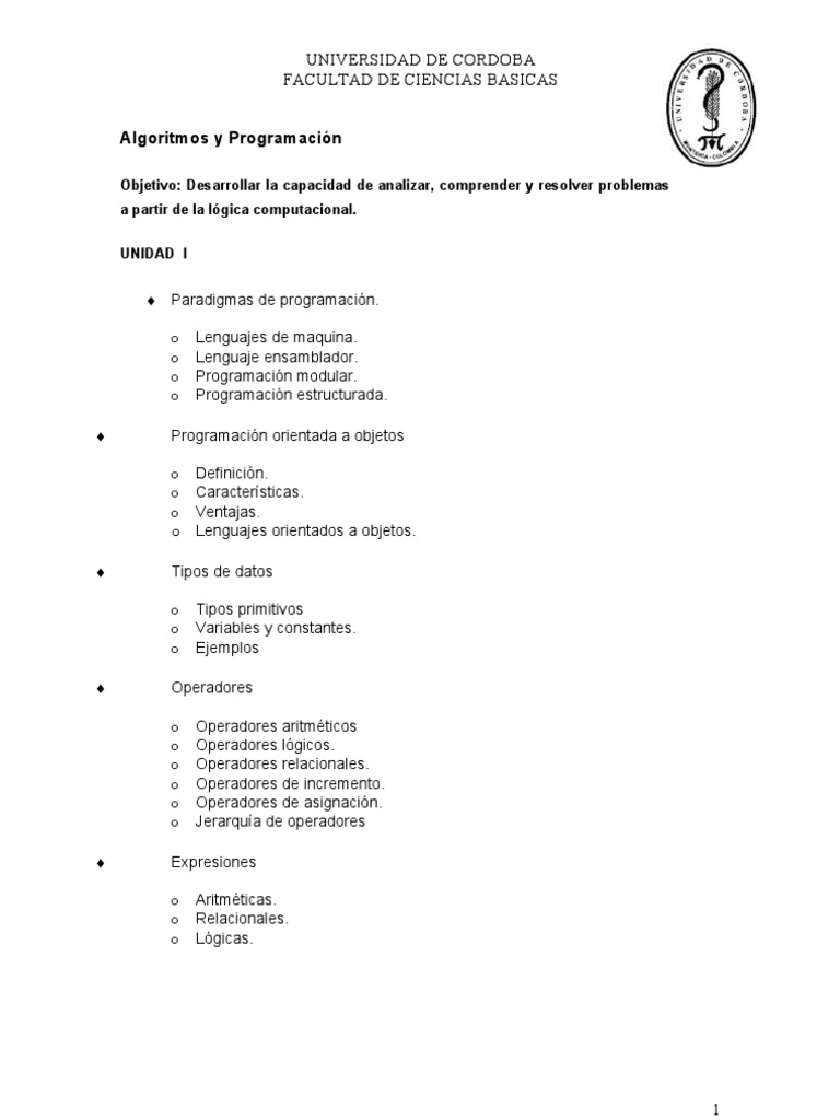Contenido Programatico Algoritmos Programacion | PDF | Programación de ...